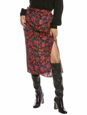 Rag & Bone Red Multi Amber Silk Floral Midi Skirt Gift Party Spring Summer